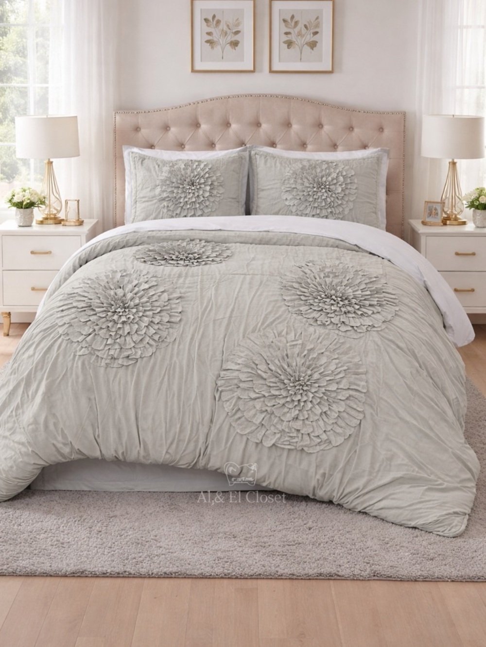Lush Décor Serena Comforter Set King 3PC Light Gray Floral Textured New With Tag
